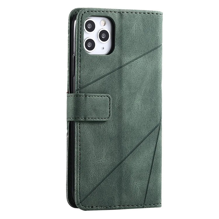 For iPhone 11 Pro Max Case Splicing PU Leather Phone Wallet Cover Lines Imprinted