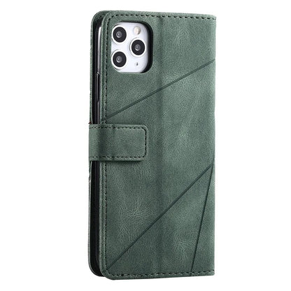 For iPhone 11 Pro Max Case Splicing PU Leather Phone Wallet Cover Lines Imprinted