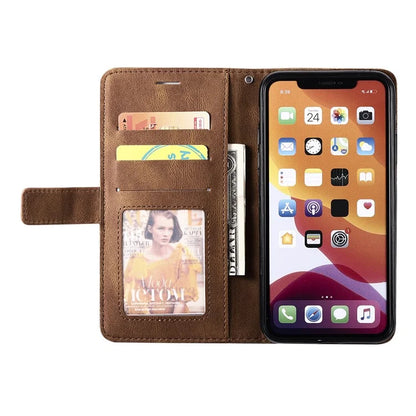 For iPhone 11 Pro Max Case Splicing PU Leather Phone Wallet Cover Lines Imprinted