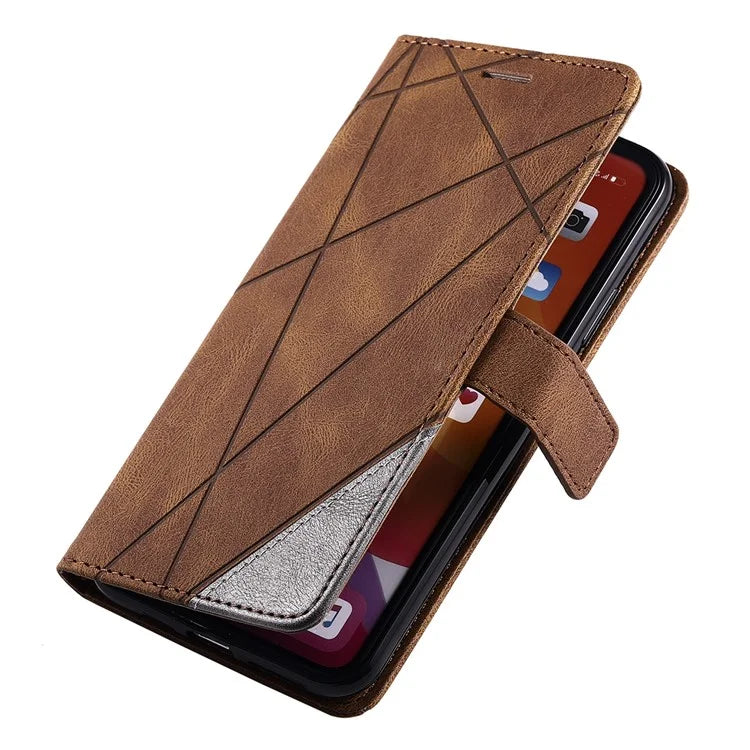 For iPhone 11 Pro Max Case Splicing PU Leather Phone Wallet Cover Lines Imprinted