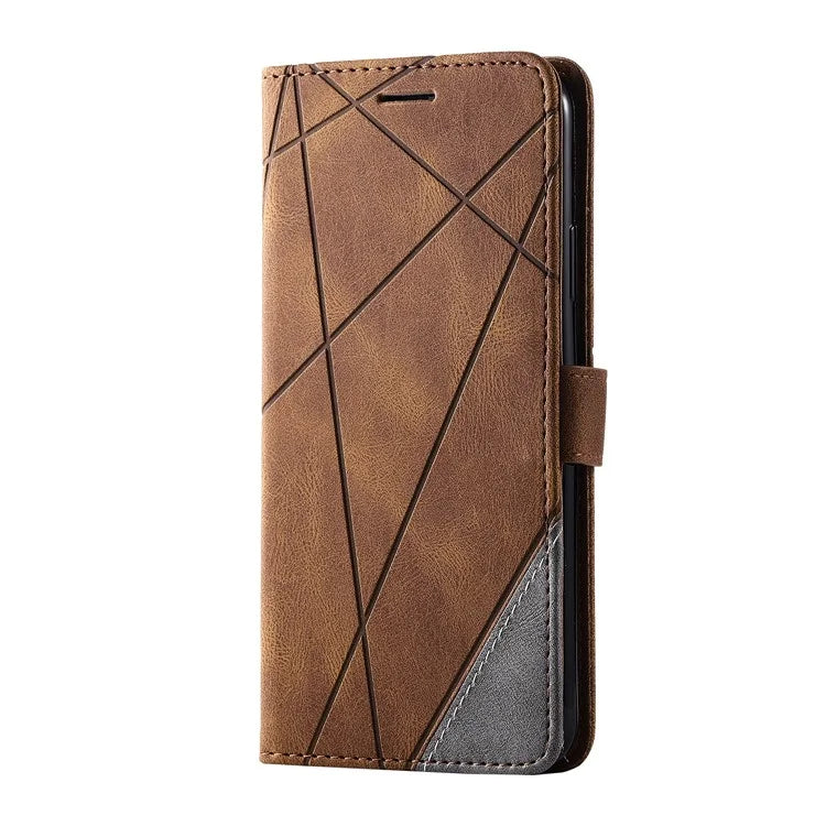 For iPhone 11 Pro Max Case Splicing PU Leather Phone Wallet Cover Lines Imprinted