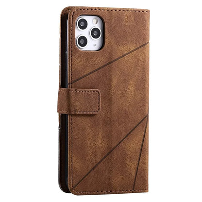 For iPhone 11 Pro Max Case Splicing PU Leather Phone Wallet Cover Lines Imprinted
