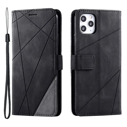 For iPhone 11 Pro Max Case Splicing PU Leather Phone Wallet Cover Lines Imprinted