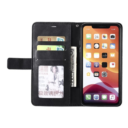 For iPhone 11 Pro Max Case Splicing PU Leather Phone Wallet Cover Lines Imprinted