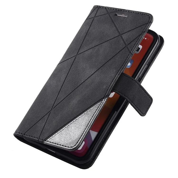 For iPhone 11 Pro Max Case Splicing PU Leather Phone Wallet Cover Lines Imprinted