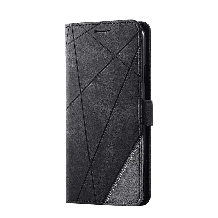 For iPhone 11 Pro Max Case Splicing PU Leather Phone Wallet Cover Lines Imprinted