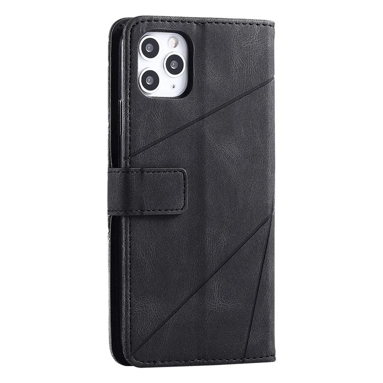 For iPhone 11 Pro Max Case Splicing PU Leather Phone Wallet Cover Lines Imprinted