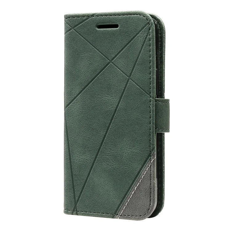 For iPhone 14 Wallet Case Splicing Leather Stand Phone Cover with Hand Strap
