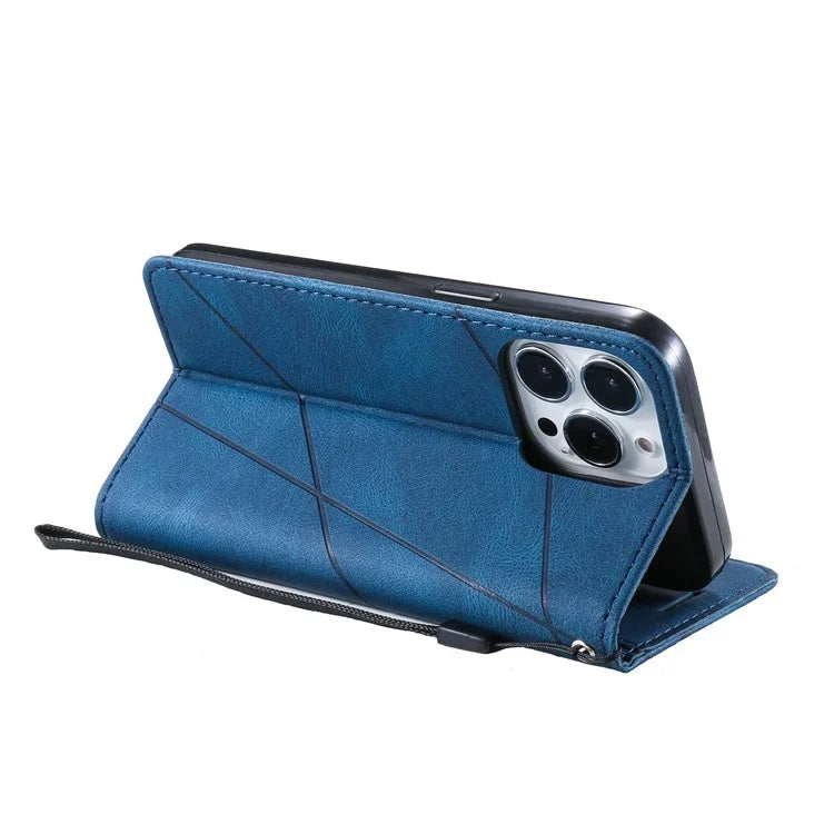 For iPhone 15 Pro Magnetic Case Splicing Design Wallet Stand Phone Cover