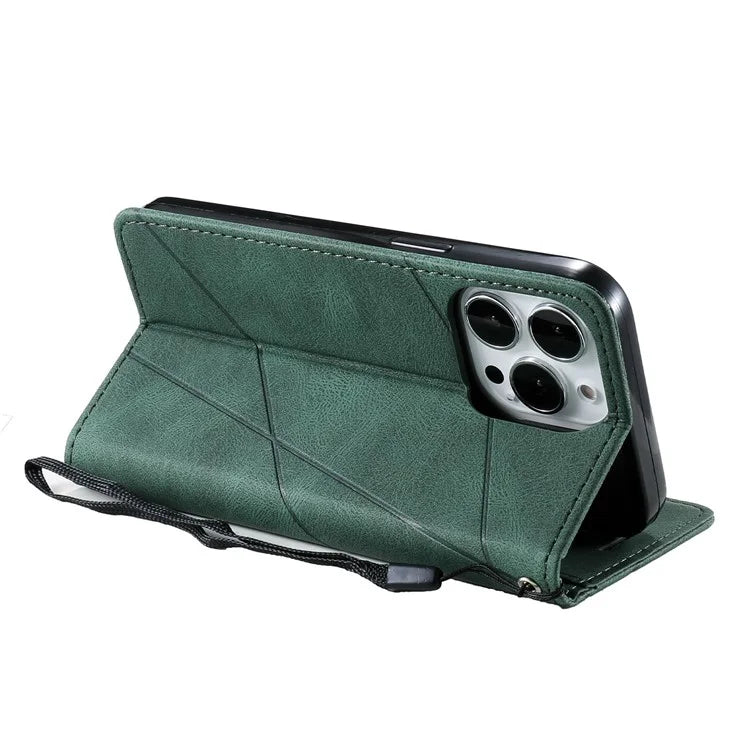 For iPhone 15 Pro Magnetic Case Splicing Design Wallet Stand Phone Cover