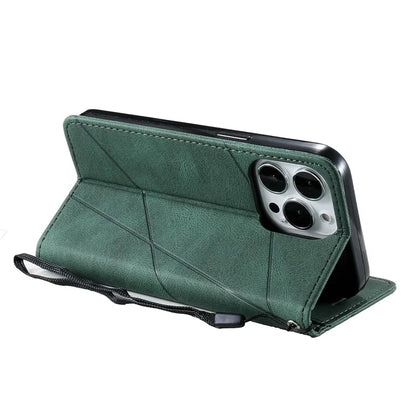 For iPhone 15 Pro Magnetic Case Splicing Design Wallet Stand Phone Cover