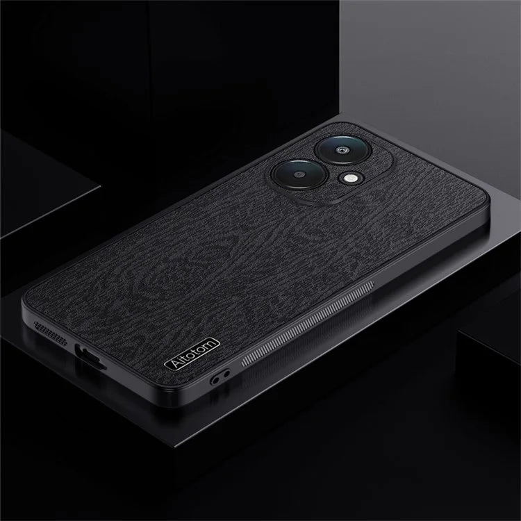 For Xiaomi Redmi 13C 5G Case Leather+PC+TPU Wood Texture Phone Cover