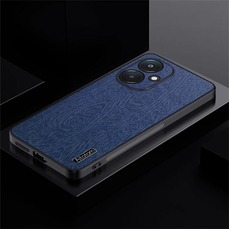 For Xiaomi Redmi 13C 5G Case Leather+PC+TPU Wood Texture Phone Cover