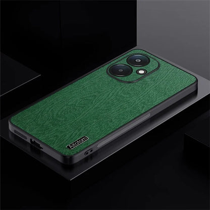 For Xiaomi Redmi 13C 5G Case Leather+PC+TPU Wood Texture Phone Cover