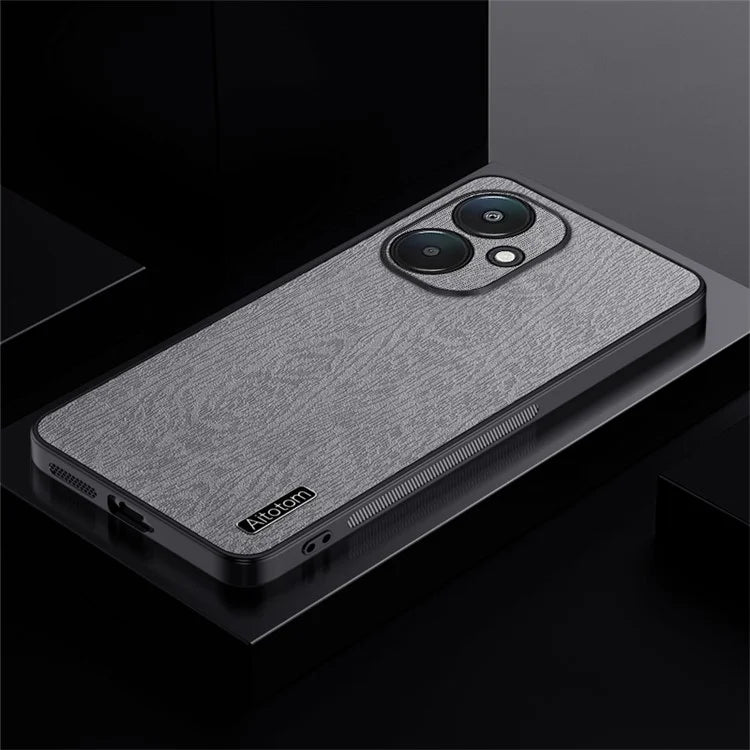 For Xiaomi Redmi 13C 5G Case Leather+PC+TPU Wood Texture Phone Cover