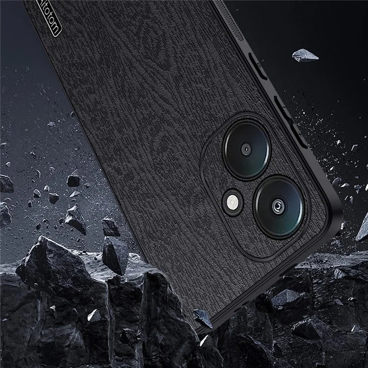 For Xiaomi Redmi 13C 5G Case Leather+PC+TPU Wood Texture Phone Cover