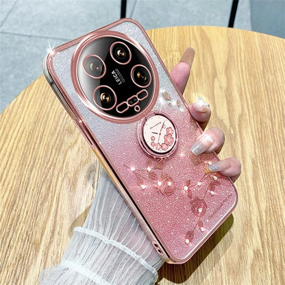 KADEM For Xiaomi 14 Ultra Case Kickstand Rhinestone Flower Anti-Scratch TPU Phone Cover