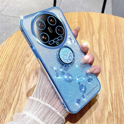 KADEM For Xiaomi 14 Ultra Case Kickstand Rhinestone Flower Anti-Scratch TPU Phone Cover
