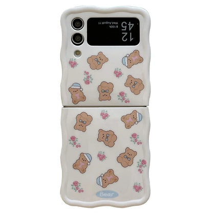 For Samsung Galaxy Z Flip4 5G Case IMD Cute Bear Flower Pattern Hard PC Phone Cover