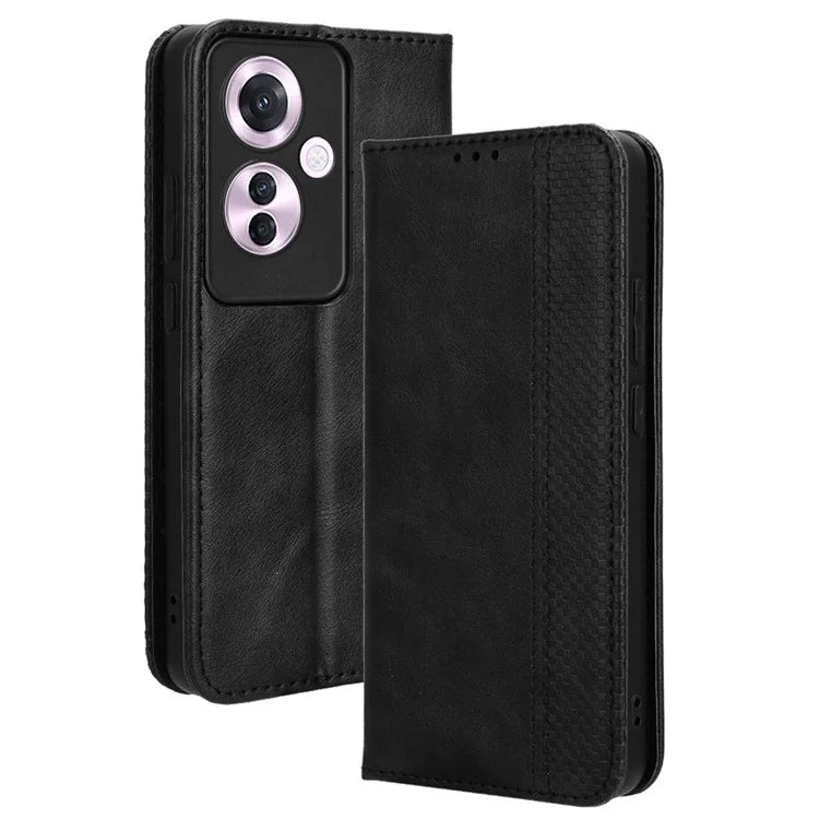 For Oppo Reno11 F 5G / F25 Pro 5G Wallet Case Retro PU Leather Phone Cover Magnetic Closing