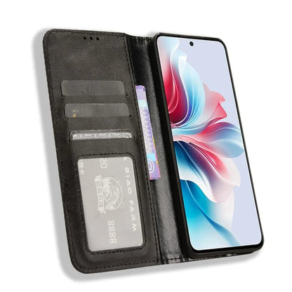 For Oppo Reno11 F 5G / F25 Pro 5G Wallet Case Retro PU Leather Phone Cover Magnetic Closing