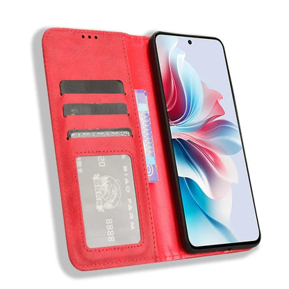 For Oppo Reno11 F 5G / F25 Pro 5G Wallet Case Retro PU Leather Phone Cover Magnetic Closing