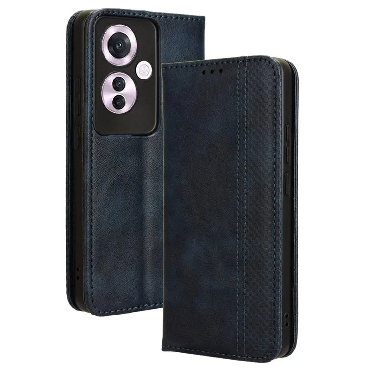 For Oppo Reno11 F 5G / F25 Pro 5G Wallet Case Retro PU Leather Phone Cover Magnetic Closing