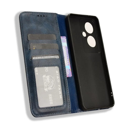For Oppo Reno11 F 5G / F25 Pro 5G Wallet Case Retro PU Leather Phone Cover Magnetic Closing