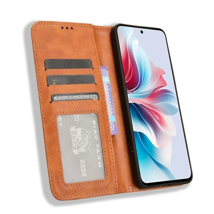 For Oppo Reno11 F 5G / F25 Pro 5G Wallet Case Retro PU Leather Phone Cover Magnetic Closing