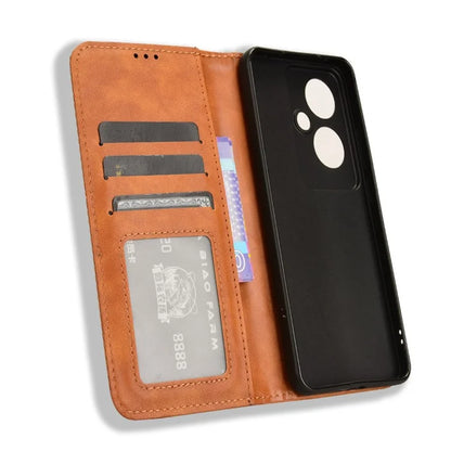For Oppo Reno11 F 5G / F25 Pro 5G Wallet Case Retro PU Leather Phone Cover Magnetic Closing