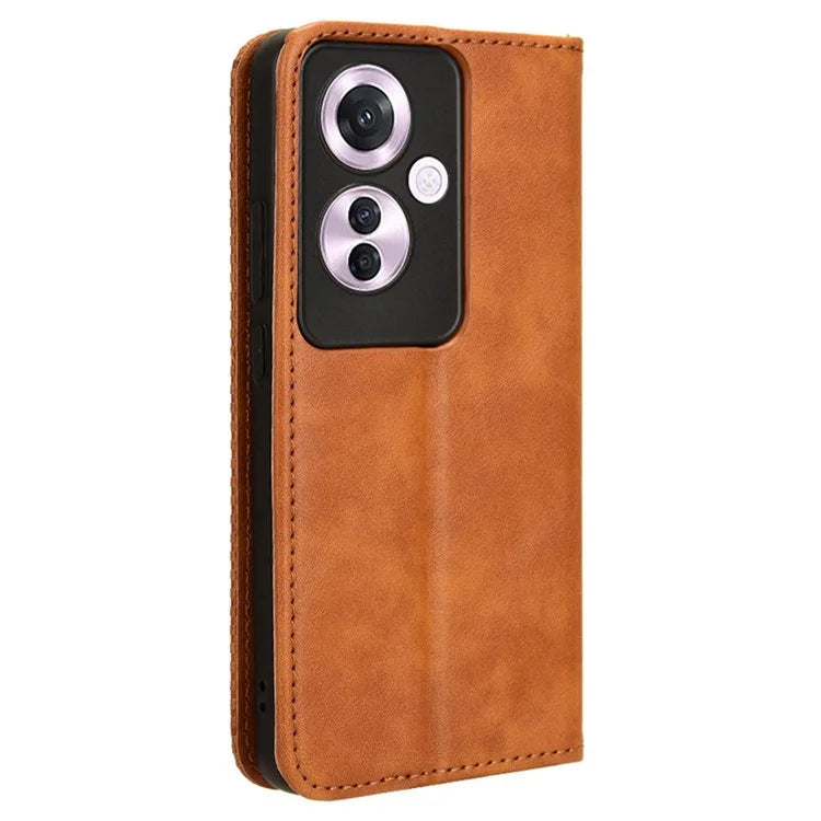 For Oppo Reno11 F 5G / F25 Pro 5G Wallet Case Retro PU Leather Phone Cover Magnetic Closing