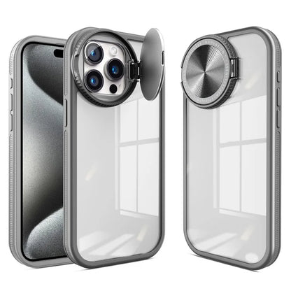 For iPhone 15 Pro Max Case PC + TPU Mirror Phone Cover with Lens Shield Kickstand