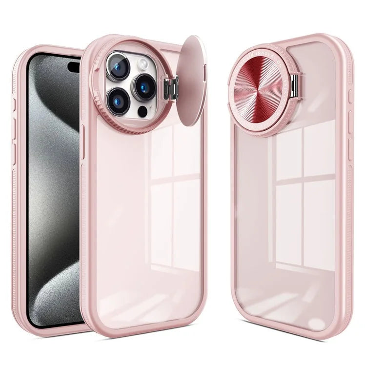 For iPhone 14 Pro Max Case Lens Cover Kickstand PC + TPU Phone Protector with Mirror