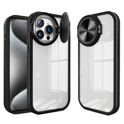 For iPhone 13 Pro Clear Case Lens Cover Kickstand PC + TPU Mirror Phone Shell