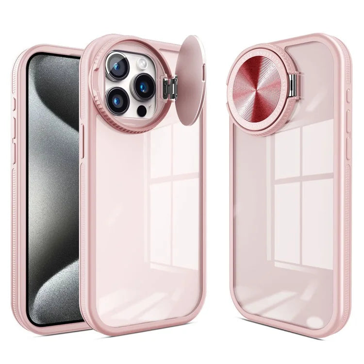 For iPhone 13 Pro Clear Case Lens Cover Kickstand PC + TPU Mirror Phone Shell