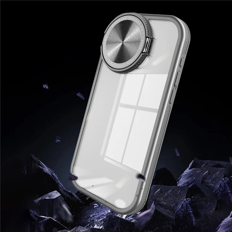 For iPhone 13 Pro Clear Case Lens Cover Kickstand PC + TPU Mirror Phone Shell