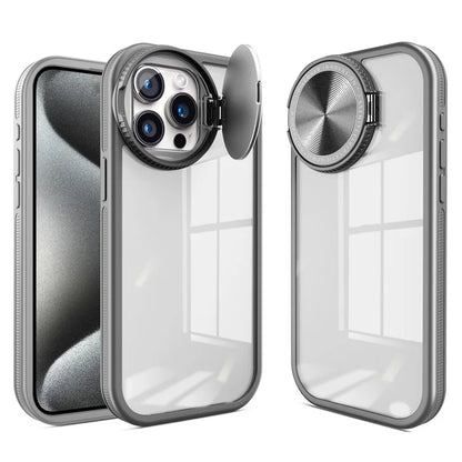For iPhone 13 Pro Clear Case Lens Cover Kickstand PC + TPU Mirror Phone Shell