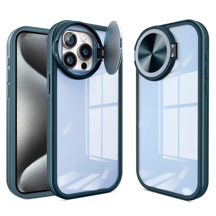 For iPhone 13 Pro Clear Case Lens Cover Kickstand PC + TPU Mirror Phone Shell