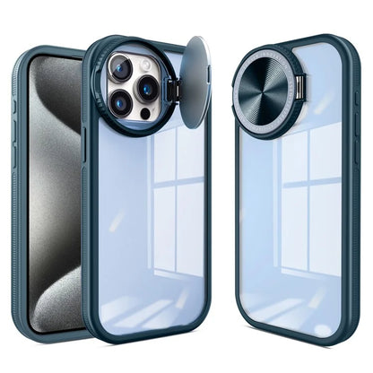 For iPhone 13 Pro Clear Case Lens Cover Kickstand PC + TPU Mirror Phone Shell