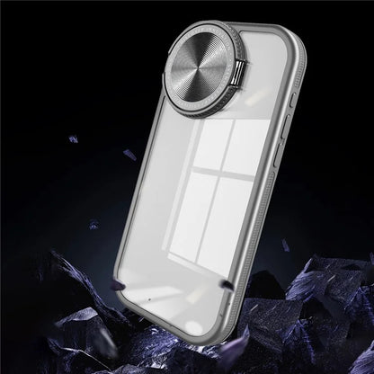 For iPhone 13 Pro Clear Case Lens Cover Kickstand PC + TPU Mirror Phone Shell