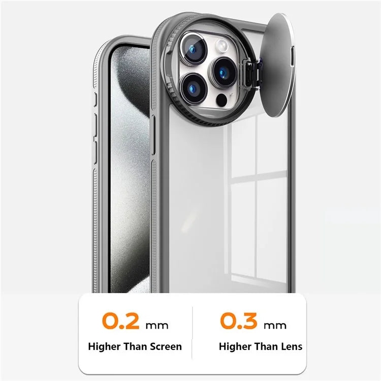 For iPhone 13 Pro Clear Case Lens Cover Kickstand PC + TPU Mirror Phone Shell