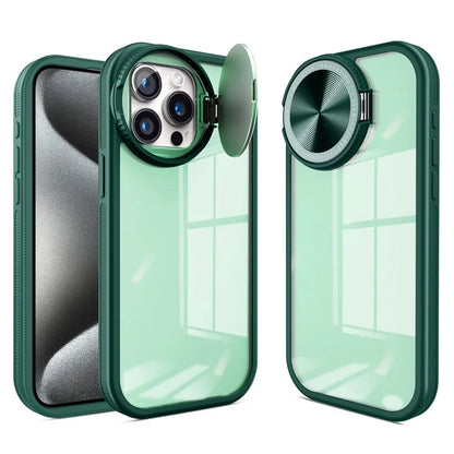 For iPhone 13 Pro Clear Case Lens Cover Kickstand PC + TPU Mirror Phone Shell