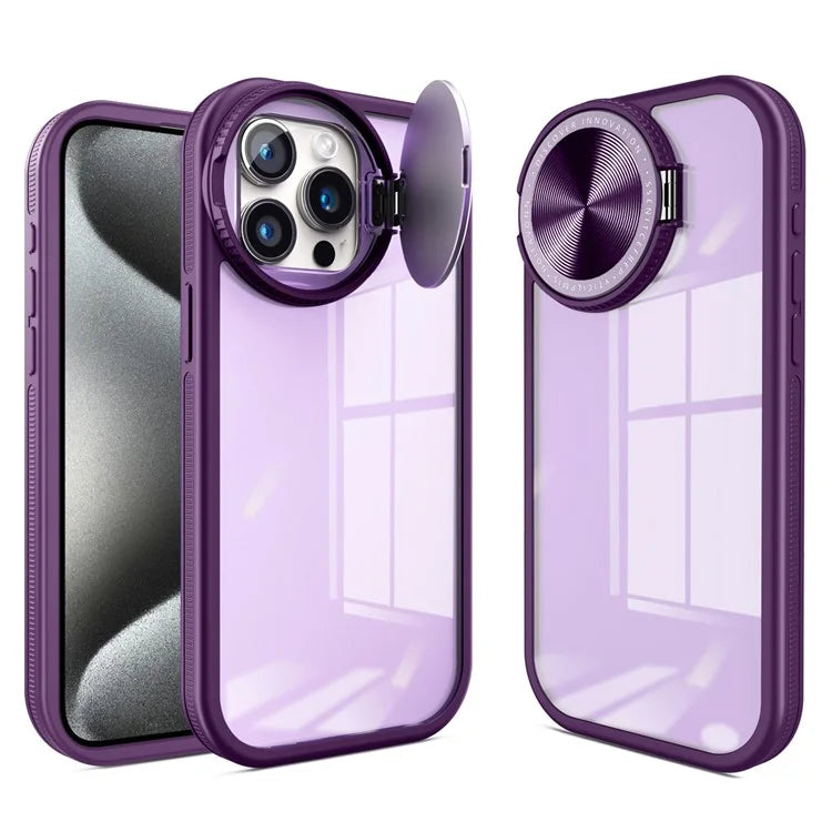 For iPhone 13 Pro Clear Case Lens Cover Kickstand PC + TPU Mirror Phone Shell