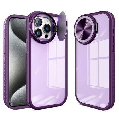 For iPhone 13 Pro Clear Case Lens Cover Kickstand PC + TPU Mirror Phone Shell