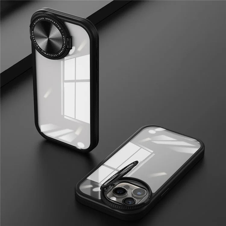 For iPhone 13 Pro Clear Case Lens Cover Kickstand PC + TPU Mirror Phone Shell