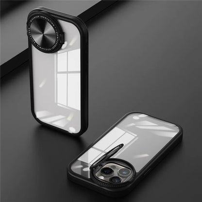 For iPhone 13 Pro Clear Case Lens Cover Kickstand PC + TPU Mirror Phone Shell
