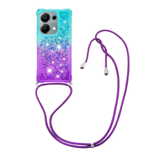 YB Quicksand Series-6 For Xiaomi Redmi Note 13 Pro 4G / Poco M6 Pro 4G Sequins Quicksand Case TPU Phone Cover with Lanyard