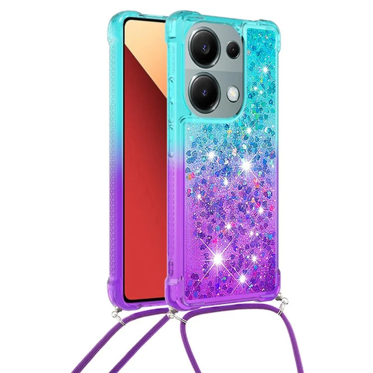 YB Quicksand Series-6 For Xiaomi Redmi Note 13 Pro 4G / Poco M6 Pro 4G Sequins Quicksand Case TPU Phone Cover with Lanyard