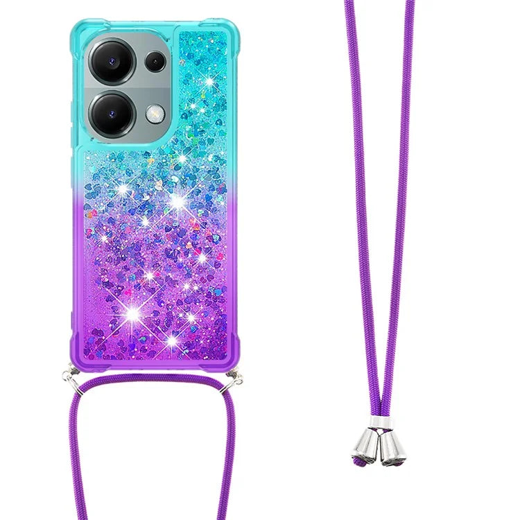 YB Quicksand Series-6 For Xiaomi Redmi Note 13 Pro 4G / Poco M6 Pro 4G Sequins Quicksand Case TPU Phone Cover with Lanyard