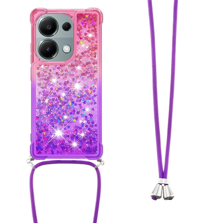 YB Quicksand Series-6 For Xiaomi Redmi Note 13 Pro 4G / Poco M6 Pro 4G Sequins Quicksand Case TPU Phone Cover with Lanyard